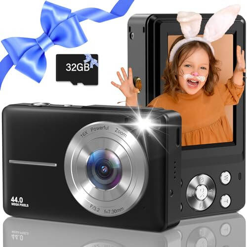 Digital Camera, FHD 1080P 44MP Kids Camera with 32GB Card,Compact Vlogging Camera for Photography,Point and Shoot Camera 16X Zoom Anti Shake Portable Small Travel Camera for Teens Girls Boys Kids - 1