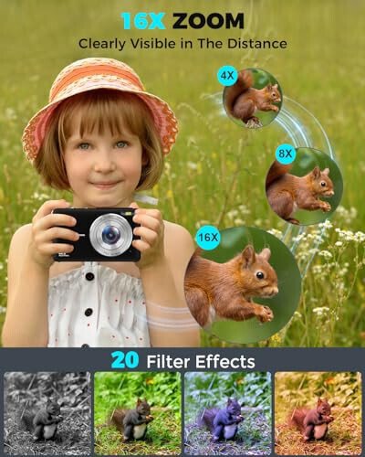 Digital Camera, FHD 1080P 44MP Kids Camera with 32GB Card,Compact Vlogging Camera for Photography,Point and Shoot Camera 16X Zoom Anti Shake Portable Small Travel Camera for Teens Girls Boys Kids - 4