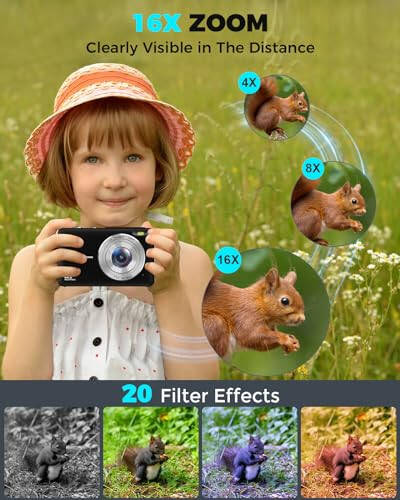 Digital Camera, FHD 1080P 44MP Kids Camera with 32GB Card,Compact Vlogging Camera for Photography,Point and Shoot Camera 16X Zoom Anti Shake Portable Small Travel Camera for Teens Girls Boys Kids - 4