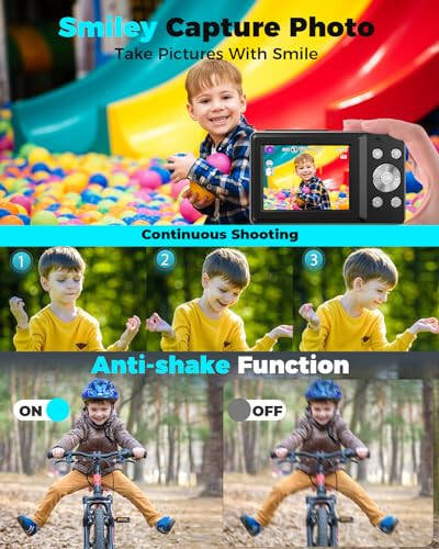 Digital Camera, FHD 1080P 44MP Kids Camera with 32GB Card,Compact Vlogging Camera for Photography,Point and Shoot Camera 16X Zoom Anti Shake Portable Small Travel Camera for Teens Girls Boys Kids - 5