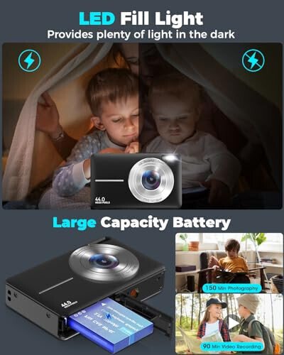 Digital Camera, FHD 1080P 44MP Kids Camera with 32GB Card,Compact Vlogging Camera for Photography,Point and Shoot Camera 16X Zoom Anti Shake Portable Small Travel Camera for Teens Girls Boys Kids - 7