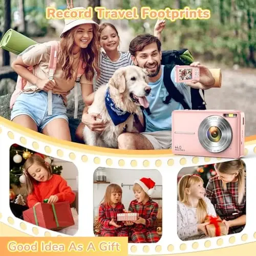 Digital Camera, Jukanur Upgraded FHD 1080P Digital Camera for Kids with 16X Zoom, Flashlight, 32GB Card, 44MP Point and Shoot Camera Compact Small Selfie Camera for Girls, Boys, Teens, Students,Pink - 4