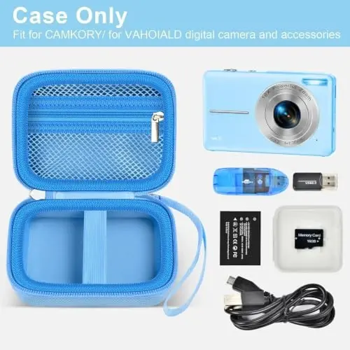 Digital Camera Case Compatible with VAHOIALD FHD 1080P/ for CAMKORY Digital Point and Shoot/for KODAK PIXPRO FZ45-BK 16MP Vlogging/for IWEUKJLO/for Nsoela, Holder for SD Card More- Blue (Box Only) - 2