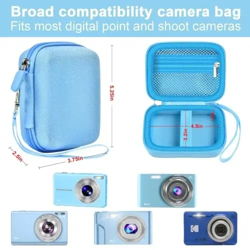 Digital Camera Case Compatible with VAHOIALD FHD 1080P/ for CAMKORY Digital Point and Shoot/for KODAK PIXPRO FZ45-BK 16MP Vlogging/for IWEUKJLO/for Nsoela, Holder for SD Card More- Blue (Box Only) - 3