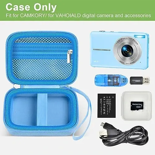 Digital Camera Case Compatible with VAHOIALD FHD 1080P/ for CAMKORY Digital Point and Shoot/for KODAK PIXPRO FZ45-BK 16MP Vlogging/for IWEUKJLO/for Nsoela, Holder for SD Card More- Blue (Box Only) - MODAZONE (1)