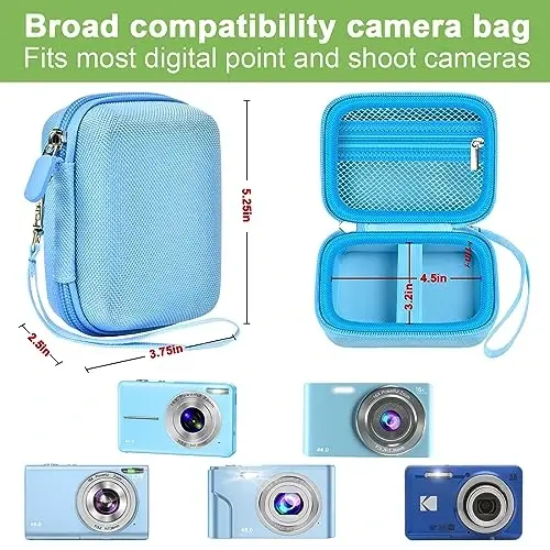 Digital Camera Case Compatible with VAHOIALD FHD 1080P/ for CAMKORY Digital Point and Shoot/for KODAK PIXPRO FZ45-BK 16MP Vlogging/for IWEUKJLO/for Nsoela, Holder for SD Card More- Blue (Box Only) - 3