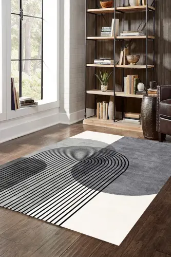 Dijital Kaymaz İskandinav Yıkanabilir Siyah Gri Bej Salon Halısı Mutfak Halısı Balkon Halısı Yolluk - Siyah - 2