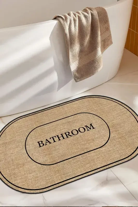 Dijital Kaymaz Yıkanabilir Jüt Görünümlü Bath Modern Banyo Paspası Banyo Halısı Klozet Takımı-Jüt - 1