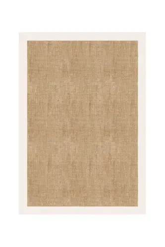 Dijital Kaymaz Yıkanabilir Jüt Görünümlü Beyaz Çerçeveli Salon Halısı Mutfak Halısı Yolluk-Bej1 - DECOMIA HOME (1)