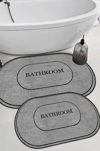Dijital Kaymaz Yıkanabilir Jüt Görünümlü İkili Banyo Paspası Banyo Paspas Takımı Banyo Halısı-Çok Renkli - 1