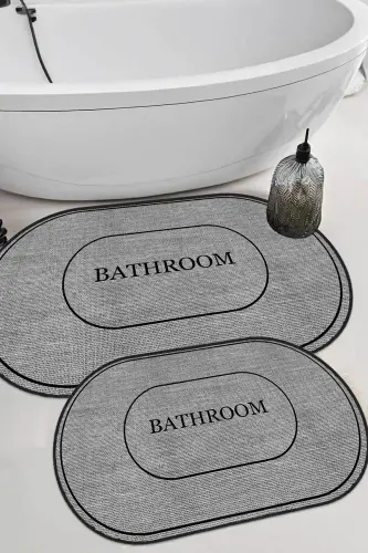 Dijital Kaymaz Yıkanabilir Jüt Görünümlü İkili Banyo Paspası Banyo Paspas Takımı Banyo Halısı-Çok Renkli - 1