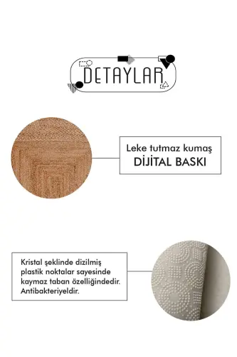 Dijital Kaymaz Yıkanabilir Jüt Görünümlü İkili Banyo Paspası Banyo Paspas Takımı Banyo Halısı-Çok Renkli - 3