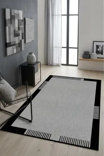 Dijital Kaymaz Yıkanabilir Jüt Görünümlü Salon Halısı Mutfak Halısı Balkon Halısı Yolluk Ev Dekor - Gri - 3