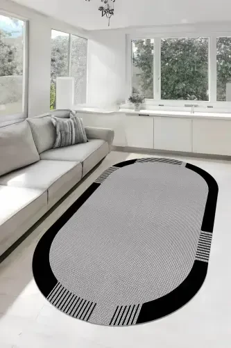 Dijital Kaymaz Yıkanabilir Jüt Görünümlü Salon Halısı Mutfak Halısı Balkon Halısı Yolluk Ev Dekor-Siyah - 1