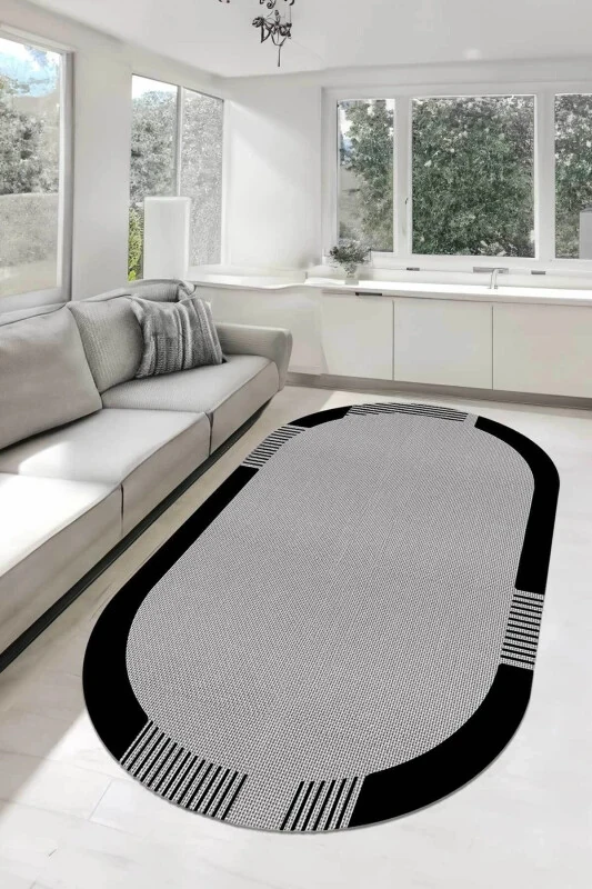 Dijital Kaymaz Yıkanabilir Jüt Görünümlü Salon Halısı Mutfak Halısı Balkon Halısı Yolluk Ev Dekor-Siyah - DECOMIA HOME