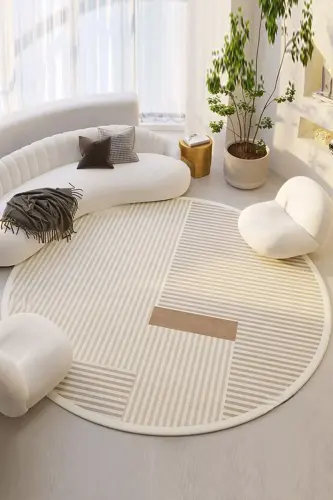 Dijital Kaymaz Yıkanabilir Modern Çizgili Yuvarlak Salon Halısı Mutfak Halısı Koridor Halısı - Renkli - 3
