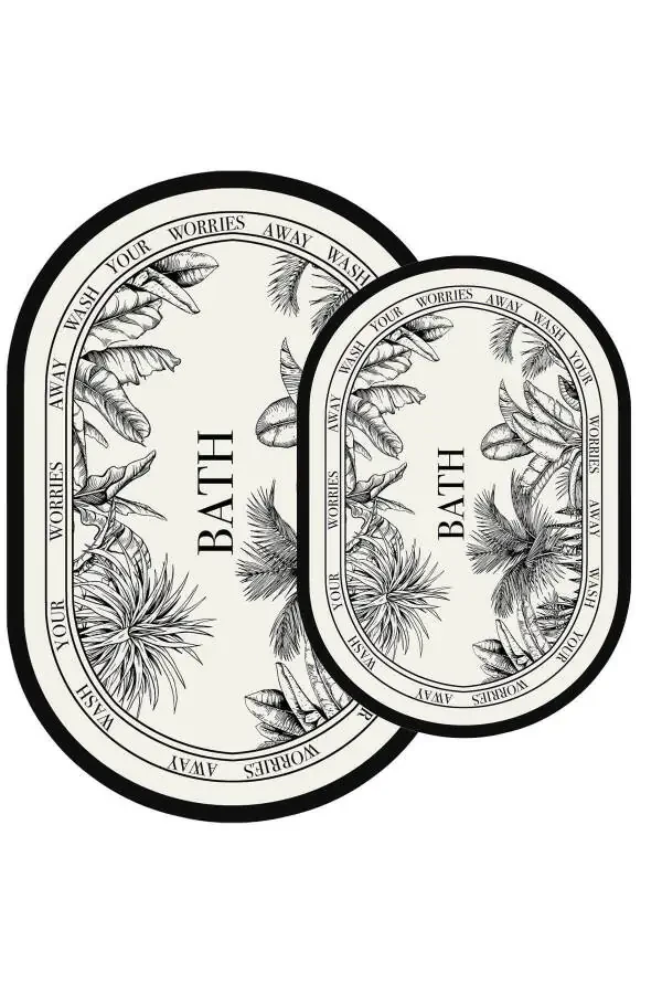 Dijital Kaymaz Yıkanabilir Siyah Beyaz Botanik İkili Banyo Paspası Takımı Banyo Halısı Banyo Dekor - 2