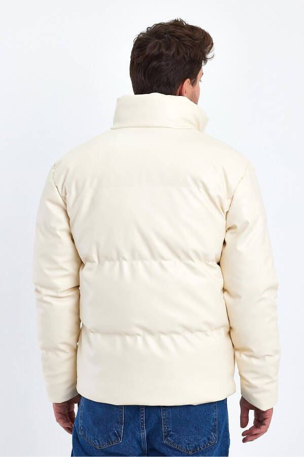 Dik Yaka Deri Şişme Mont AF-K50641PRM-Ekru - 7