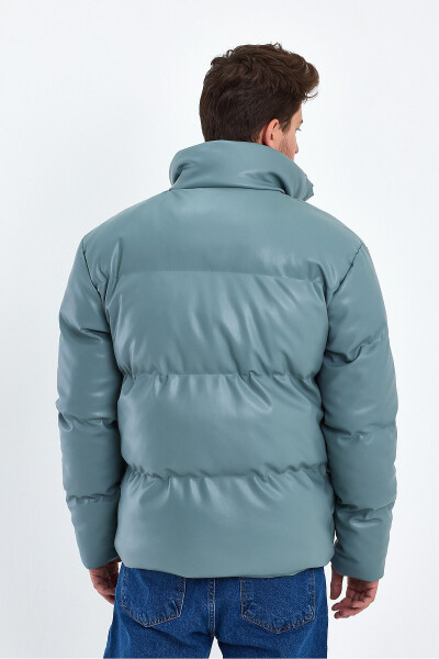 Dik Yaka Deri Şişme Mont AF-K50641PRM-Yeşil - 7