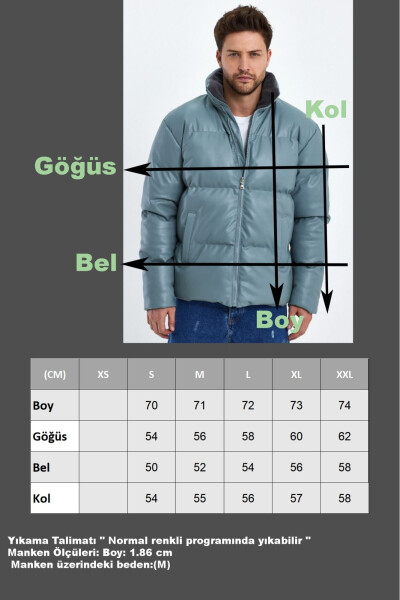 Dik Yaka Deri Şişme Mont AF-K50641PRM-Yeşil - 8