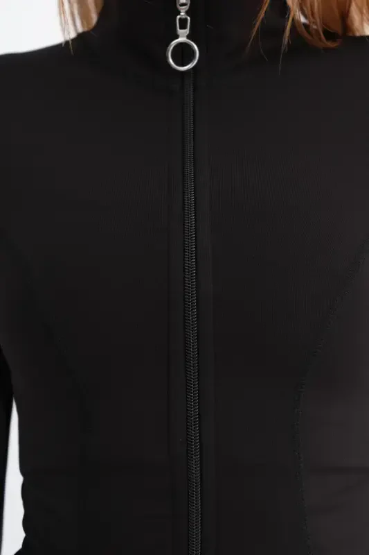 Dik Yaka Fermuarlı Basic Hırka H7105-S12 - 3