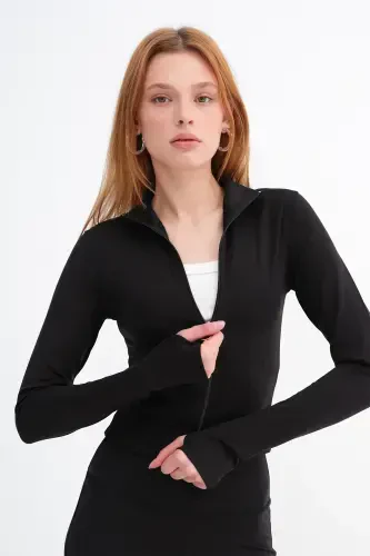 Dik Yaka Fermuarlı Basic Hırka H7105-S12 - 5