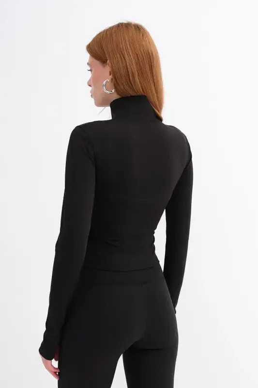 Dik Yaka Fermuarlı Basic Hırka H7105-S12 - 6