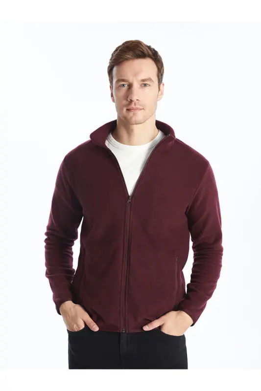 Dik Yaka Uzun Kollu Erkek Polar Hırka-Bordo - LC WAIKIKI