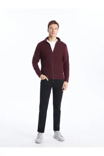 Dik Yaka Uzun Kollu Erkek Polar Hırka-Bordo - 3