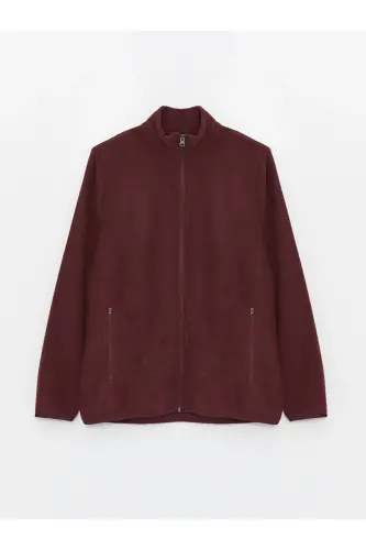 Dik Yaka Uzun Kollu Erkek Polar Hırka-Bordo - 6