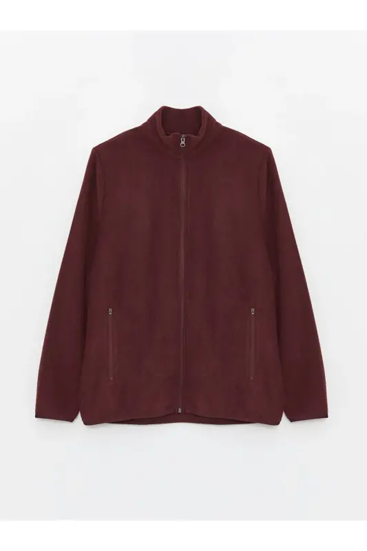 Dik Yaka Uzun Kollu Erkek Polar Hırka-Bordo - 6