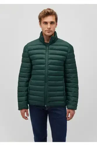 Dik Yaka Yeşil Şişme Mont 0110016-89163-Koyu Yeşil - 1