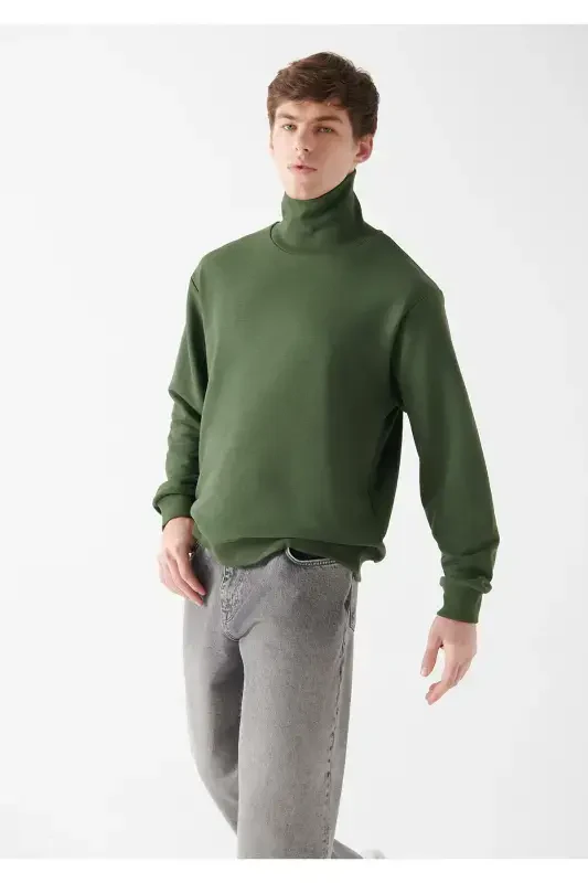 Dik Yaka Yeşil Sweatshirt 0610965-71585-Yeşil - MAVI