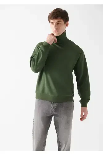 Dik Yaka Yeşil Sweatshirt 0610965-71585-Yeşil - MAVI (1)