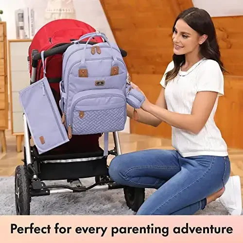 Dikaslon Diaper Bag Backpack with Portable Changing Pad, Pacifier Case and Stroller Straps, Large Unisex Baby Bags for Boys Girls, Multipurpose Travel Back Pack Moms Dads, Taro Purple - 6