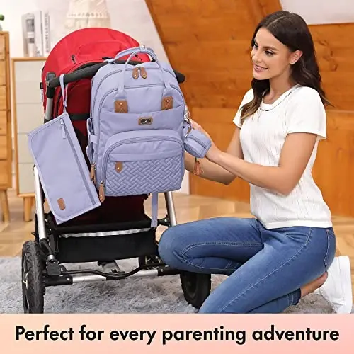 Dikaslon Diaper Bag Backpack with Portable Changing Pad, Pacifier Case and Stroller Straps, Large Unisex Baby Bags for Boys Girls, Multipurpose Travel Back Pack Moms Dads, Taro Purple - 6