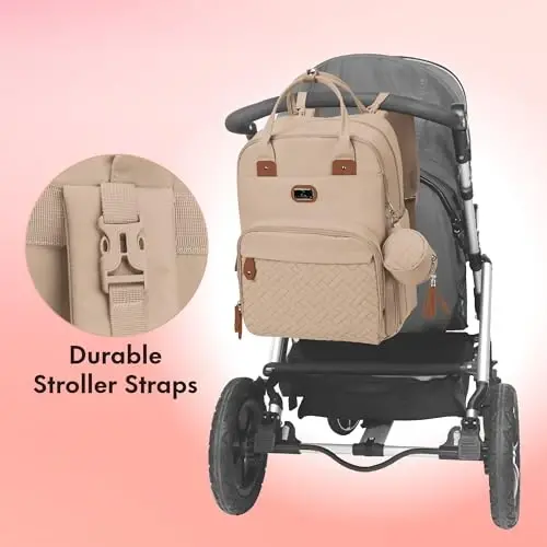 Dikaslon Diaper Bag Backpack with Portable Changing Pad, Pacifier Case and Stroller Straps, Large Unisex Baby Bags for Boys Girls, Multipurpose Travel Back Pack for Moms Dads, Milk Tea Khaki - 6