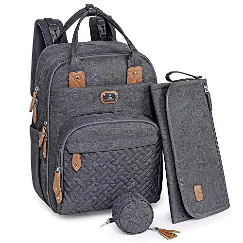 Dikaslon Diaper Bag Backpack with Portable Changing Pad, Pacifier Case and Stroller Straps, Large Unisex Baby Bags for Boys Girls, Multipurpose Travel Back Pack for Moms Dads, Dark Gray - DIKASLON
