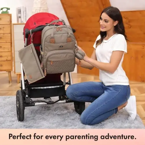 Dikaslon Diaper Bag Backpack with Portable Changing Pad, Pacifier Case and Stroller Straps, Large Unisex Baby Bags for Boys Girls, Multipurpose Travel Back Pack Moms Dads,Khaki - 5