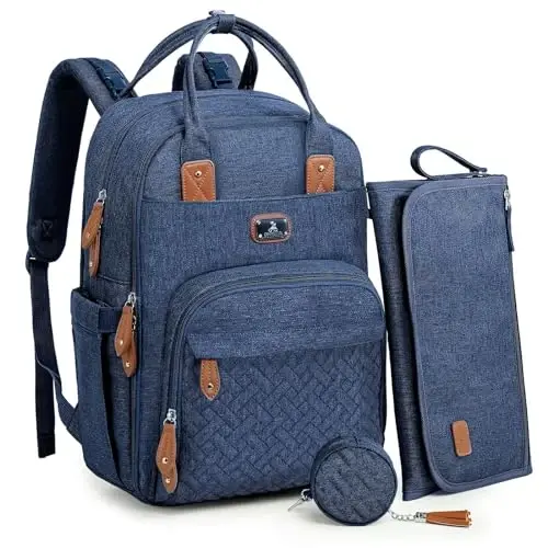 Dikaslon Diaper Bag Backpack with Portable Changing Pad, Pacifier Case and Stroller Straps, Large Unisex Baby Bags for Boys Girls, Multipurpose Travel Back Pack Moms Dads, Peacock blue - 1