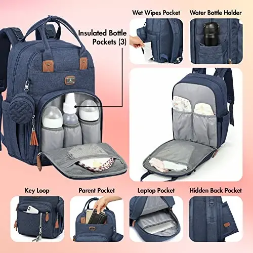 Dikaslon Diaper Bag Backpack with Portable Changing Pad, Pacifier Case and Stroller Straps, Large Unisex Baby Bags for Boys Girls, Multipurpose Travel Back Pack Moms Dads, Peacock blue - 4