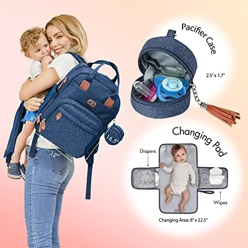 Dikaslon Diaper Bag Backpack with Portable Changing Pad, Pacifier Case and Stroller Straps, Large Unisex Baby Bags for Boys Girls, Multipurpose Travel Back Pack Moms Dads, Peacock blue - 2