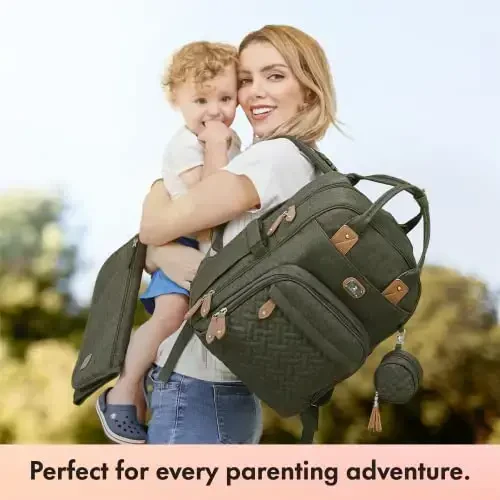 Dikaslon Diaper Bag Backpack with Portable Changing Pad, Pacifier Case and Stroller Straps, Large Unisex Baby Bags for Boys Girls, Multipurpose Travel Back Pack for Moms Dads, Army Green - 6