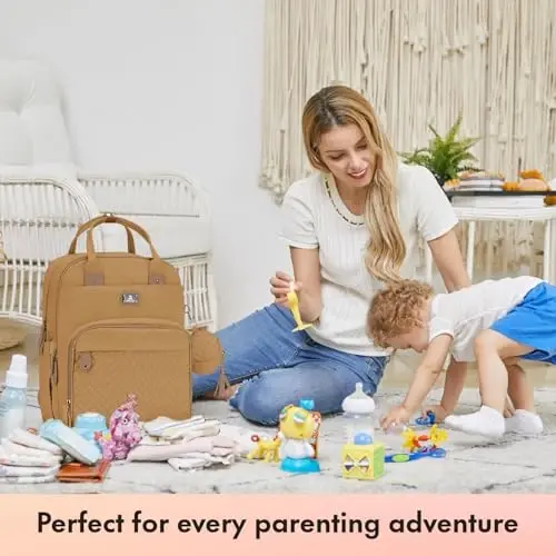 Dikaslon Diaper Bag Backpack with Portable Changing Pad, Pacifier Case and Stroller Straps, Large Unisex Baby Bags for Boys Girls, Multipurpose Travel Back Pack for Moms Dads, Tan - 7