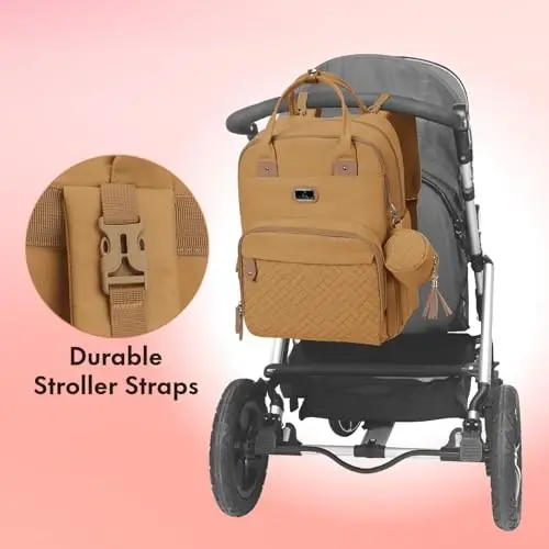 Dikaslon Diaper Bag Backpack with Portable Changing Pad, Pacifier Case and Stroller Straps, Large Unisex Baby Bags for Boys Girls, Multipurpose Travel Back Pack for Moms Dads, Tan - 6