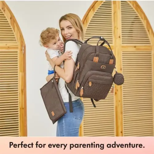 Dikaslon Diaper Bag Backpack with Portable Changing Pad, Pacifier Case and Stroller Straps, Large Unisex Baby Bags for Boys Girls, Multipurpose Travel Back Pack Moms Dads, Brown - 6