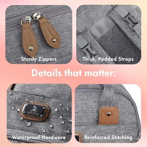 Dikaslon Diaper Bag Backpack with Portable Changing Pad, Pacifier Case and Stroller Straps, Large Unisex Baby Bags for Boys Girls, Multipurpose Travel Back Pack Moms Dads, Gray - 5