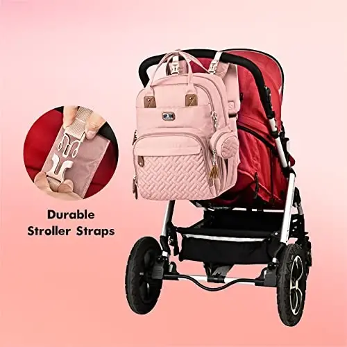 Dikaslon Diaper Bag Backpack with Portable Changing Pad, Pacifier Case and Stroller Straps, Large Unisex Baby Bags for Boys Girls, Multipurpose Travel Back Pack Moms Dads, Pink - 3
