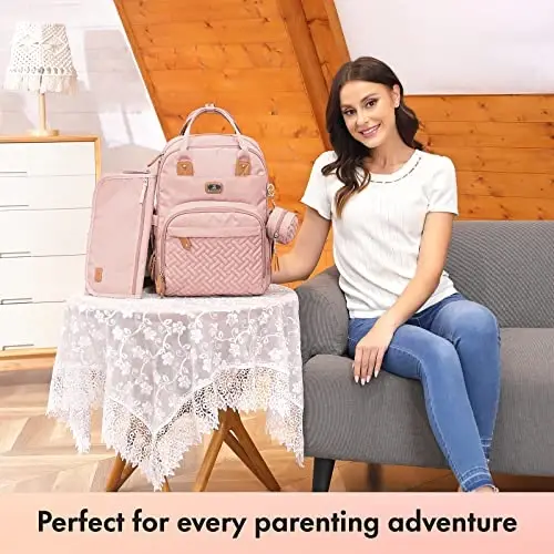 Dikaslon Diaper Bag Backpack with Portable Changing Pad, Pacifier Case and Stroller Straps, Large Unisex Baby Bags for Boys Girls, Multipurpose Travel Back Pack Moms Dads, Pink - 4