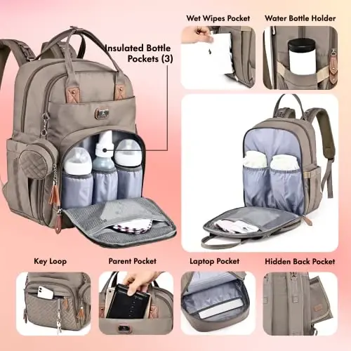 Dikaslon Diaper Bag Backpack bilan Portativ O'zgartirish Yostig'i, Emzik G'ilofi va Aravacha Tasmalar, O'g'il qizlar uchun katta Unisex Bolalar Sumkalari, Ko'p maqsadli Sayohat Ryukzaklari Onalar Dadalar, Xaki - 4